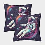 MASHAUNIE 3D-tryckt astronaut prydnadskuddöverdrag Cosmic Voyage fyrkantigt kuddöverdrag dekorativt supermjukt paket med 2 för hemsoffa soffa dekorativ, gåvor 40 x 40 cm