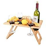 Lybring Picknickbord för utomhusbruk, vikbart bärbart picknickbord och ostbricka med mat, massivt trä, vinglasbord för konserter i parken, för trädgård, camping, strand, middag ute