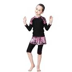 FYMNSI Flickor barn muslimska badkläder islamisk baddräkt långärmad topp med korta byxor simmössa set, svart, 11-12 År
