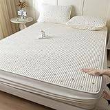 Super King Size Fitted Sheet,Thickened Quilted Non-Slip Bed Sheet, Solid Color Embroidered Mattress Protector For Single Double King Size Bed,White,180 * 200cm (71 X 79inch)