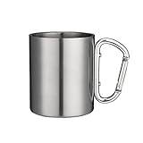 Hdbcbdj Vattentumlare Stainless Steel Cup For Camping Traveling Outdoor Cup With Handle Carabiner Climbing Backpacking Hiking Portable Cups (Color : Silver Color)