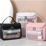 Large Cosmetic Bag Pvc Translucent Pu Clamshell Travel Makeup Bag For Women Girls Men Hanging Toiletry Bag Waterproof Toiletry Wash Storage Bag For Travel Cosmetic Bathroom