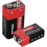 9 V uppladdningsbart Li-ion-batteri, Kratax 850 mAh 9 V batteri, uppladdningsbart, 2-pack 9 V-batterier med skyddskort för rökdetektorlarm, brandlarm, multimeter, radiomikrofon, barnleksaker batteri