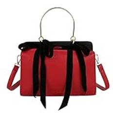 CVBGVBB handväska Fashion Ribbon Style Ladies Handväska Läder Pu Handväska damer ren färg handväska casual messenger väska (Color : Red)