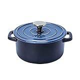 Cast Iron Casserole Dish With Lid Casserole Dishes With Lid Binaural Tableware Tough Enamel Coating, Ceramic Induction And Gas Safe (Color : Blue, Siz
