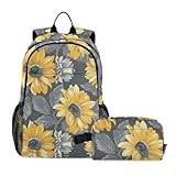Retro solrosor stil lätt ryggsäck för barn skola bokväska med lunchväska set för skola utomhusaktiviteter resor, flerfärgad, en storlek