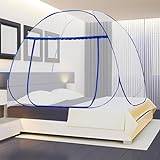 Myggnät säng, myggnät säng popup, vikbart myggnät för spjälsäng, enkel installation, myggnät för sovrum utomhus camping (blå, 200 x 150 x 145 cm)
