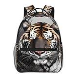 Tiger i vila, snygg och lätt ryggsäck, bekväm att bära, design med flera fickor, 23 l kapacitet, uppfyller enkelt dina dagliga behov, Svart, One Size