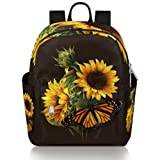 Vintage fjäril solros mini ryggsäck för kvinnor flickor tonåring, liten mode ryggsäck handväska resa vardaglig lätt dagväska, Vintage Butterfly Sunflower, 8.26(L) X 4.72(W) X 9.84(H) inch