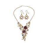 LRWEY Dam elegant vintage blomma guld halsband + uttalande örhängen smyckesset, Färg, En storlek