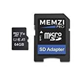 MEMZI PRO 64 GB 100 MB/s klass 10 A1 appprestanda V10 Micro SDXC minneskort med SD-adapter för Samsung Galaxy Tab S4 10,5 tum SM-T830/SM-T835, A 10,5 tum SM-T590/SM-T595, Active2 8 tum SM-T395 surfplatta PC