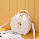 SHEIN Embroidered Small Round Bag 2023women Bag Casual Apple Bag Crossbody Bag Women's Fashion Sweet Embroidered Bag