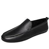 Lätt att sätta och ta bort Loafers for herr Rund tå Läderförkläde Toe Driving Loafers Anti-halk platt klack Flexibel Walking Party Slip-on för alla tillfällen (Color : Black, Size : 38 EU)