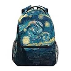 Retro Starry Night Van Gogh ryggsäck bokväska för pojke flicka tonåringar resor laptop axelväska för kvinnor män, Konstmode, S