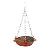 Natural Coconut Shell Bird Nest, Pet Birds Toy Squirrel Coconut Shell Hanging Basket Sling with Acrylic Rings for Parrot Hammock