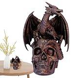 Goowafur på skalle, och skallestaty | Fantasy Resin Dragon Skull | Mörk gotisk på muterad skallefigur Fantasy gotisk dekorativ skulptur