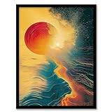 Artery8 Sunset Waves Surreal Seascape Abstract Painting Living Room Bathroom Artwork Framed Wall Art Print 18X24 Inch