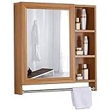 Speglar för badrum 23,6" X27,5" X5,1" Space Aluminium Simulering Woodgrain Badrumsspegelskåp Väggmonterad Vattentät och fuktsäker sminkspege