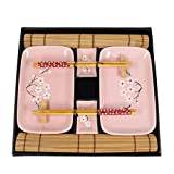 EXZACT Sushitallriksset 10 st – 2 x sushitallrikar, 2 x dippskålar, 2 x bordsunderlägg, 2 x pinnar för ätpinnar, 2 par ätpinnar – porslin av hög kvalitet – presentask – rosa