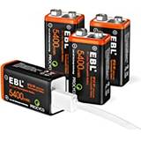 EBL 9 V batterier – USB uppladdningsbara batterier 1,5 V 5 400 mWh, mikro-laddningskabel – snabbladdning på 2 timmar (förpackning med 4)