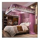 Kant sänghimmel myggnät, romantisk sovrumsdekoration sänggardin för enkel dubbel kung, med metallfäste (färg: Lila-1, storlek: 200 x 220 cm)