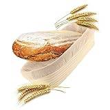 Robin Goods® Jäsningskorg med tvättbar linneinsats - fermenteringskorg i naturlig rotting - oval brödform (Jäsningskorg oval - 1 st)