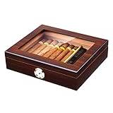 TLTAQZTT Handgjord cigarr humidor cigarrlåda träluftfuktare rymmer 10-20 cigarrer skrivbordslåda luftfuktare med hygrometer och luftfuktare frontmonterat lås, En färg, 20-25 Cigars