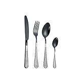 Dinner Stainless Steel Cutlery Square 24-Piece Knife Fork Spoon Gift Set Silverware for Kitchen Portable Flatware Set Black Kitchenware
