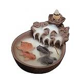 Fisk damm återflöde rökelsebrännare med koner handgjord keramisk återflöde rökelsehållare "fisk lotusdamm" svart 10,5 x 15 x 7 cm