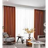 Homxi Ogenomskinlig gardin sovrum set om 2, 2 x 86 W x 138 H cm, gardiner vardagsrum ogenomskinliga orange enfärgade gardiner för gardinkrokar