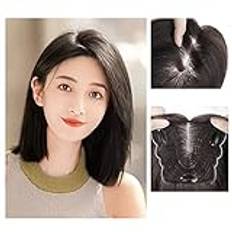 Wig for Women Butterfly Net Wig Piece Head of Real Hair Full Real Human Hair Replacement Hair Fluffy Increase in Hair Volume Cover White Hair Wig Piece Natural Hair Wig 30CM black