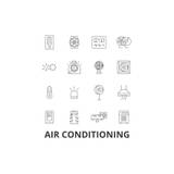 Air conditioning, hvac, coolling, heating, refrigerator, thermostat, thermometer line icons. Editable strokes. Flat design vector illustration symbol
