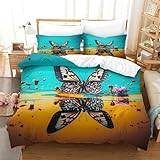 Butterfly World 3D-påslakan, fantasiblommor sängklädesset, lättskött täcke med örngott mjuk mikrofiber lätt sängkläder 3 delar för tonåringar och vuxna super kung (260 x 220 cm)