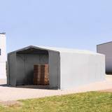 8 x 12 m tälthall - 4,0 m sidohöjd med dragkedjor, PVC brandsäker grå, inkl. hållfasthet (underlag: jord) - (93996)