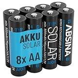 ABSINA 8 x solcellsbatteri AA uppladdningsbart 800 mAh 1,2 V NiMH – Mignon AA solbatterier för solcellslampor – solcellsbatterier AA med låg självurladdning