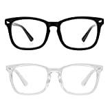 Cyxus glasögon med blåljusfilter, 2 stycken, utan styrka, lindrar ögonsmärta och huvudvärk (svart och genomskinlig)