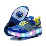 Barnens LED-skor med hjul, USB-laddning, upplysta tränare med hjul, rullskridskor LED flickor rullskor, skridskor för barn utomhus., blått, 28 EU