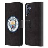 Head Case Designs Officiellt Licensierade Manchester City Man City FC Svart fullfärg Bricka Läder Book Plånboksfodral Skal Kompatibelt med Samsung Galaxy A15