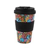 IDRINK® - RPET-kopp för kaffe med öppningsbar silikonlock, lätt att bära 435 ml, Återvunnen plast takeaway mugg 8,7 x 8,7 x 15 cm ergonomisk 435 ml (DOODLE)