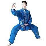 Unisex Tai Chi Uniform Kläder Kinesisk Traditionell Bomull Siden Stretch Kampsport Tai Chi Dräkter Kung Fu Dräkt Taekwondo Träningskläder (Blå M)