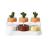 ASADFDAA Kryddburkar Cartoon Cactus Spice Jars Kök Arrangör Glass Container Krydda burkar med Sked Condiment Flaskor Kök Tillbehör Storage (Color : 3 in 1)