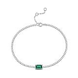 Trendigt Emerald Diamond Armband Armband Äkta 925 Sterling silver Bröllopsarmband for Kvinnor Vintage Party Smycken(Size:15cm)
