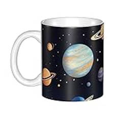 Saturn Jupiter Earth keramisk tekopp kaffemugg, temuggar för män och kvinnor för kontor och hem med handtag, campingmugg. 325 ml.