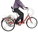 SHZICMY 24 tum vikbar trehjuling för vuxna 7-växlad med shoppingkorg, röd vuxen cykel lämplig för vuxna, äldre och nybörjare och gåva från föräldrar