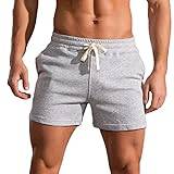 Sportshorts för män, snörbyxor, bekväm, smal passform, elastiska, korta byxor med medelmidja och ficka, bodybuilding, 0 grå, XXL