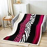 Homemissing Barn leopard zebra fleecefilt 102 x 127 cm ombre het rosa svart sherpa filt för säng soffa soffa dekor gepard plysch filt djurtryck luddig filt sovrum