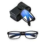 Suertree Vikbara glasögon blått ljusfilter, läsglasögon TR90 anti-blå synhjälp för kvinnor och män, läshjälp med PU-fodral +1,0