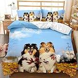 NDXRWDZR Dubbelt påslakanset Blue Shepherd hund påslakan med dragkedja sängkläder för barn mjukt allergivänligt mikrofiber påslakan 200 x 200 cm + 2 örngott 50 x 75 cm