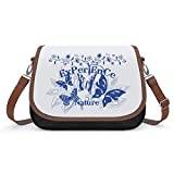 Personliga Crossbody-väskor Tryckt Axelväska Klassisk City Väska Läder Messengerväskor Butterfly Blue Floral
