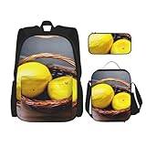 DRTGEDS 3 st ryggsäcksset, en korg citron tryckta ryggsäckar set med lunchväska pennfodral